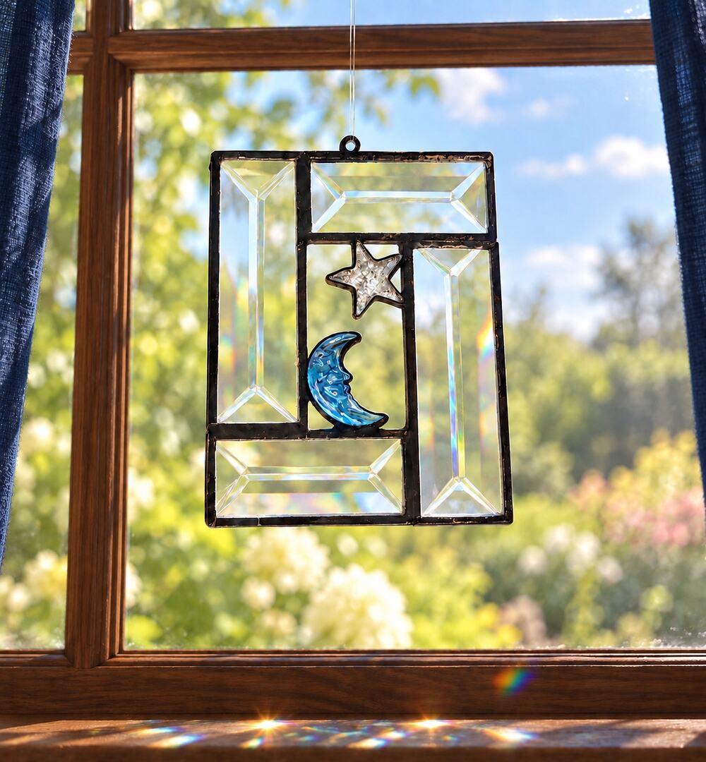 Celestial Moon Star Glass Suncatcher Window Hanging Whimsygoth Witchy Vintage